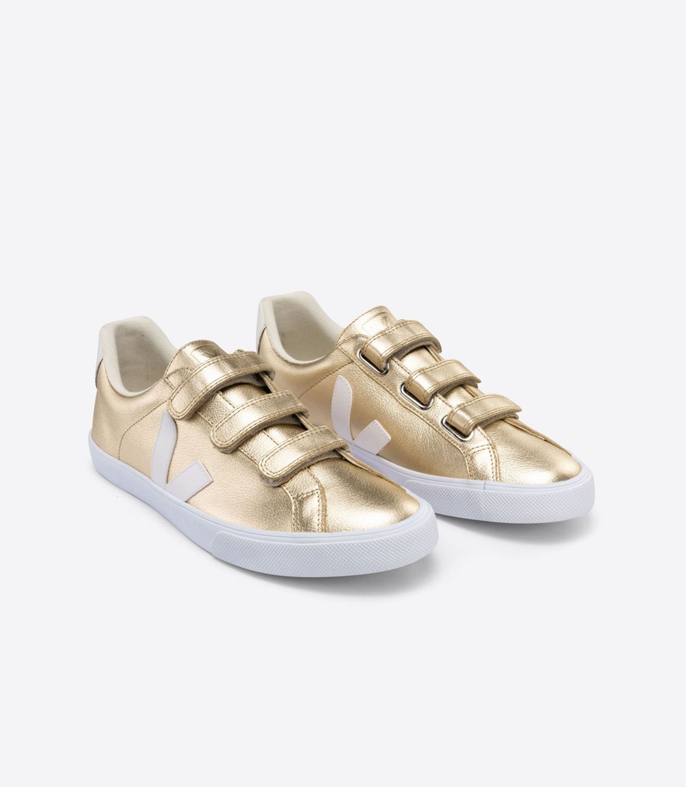 Veja Trainers Womens Gold/White - 3-lock Leather - FNKO-43906